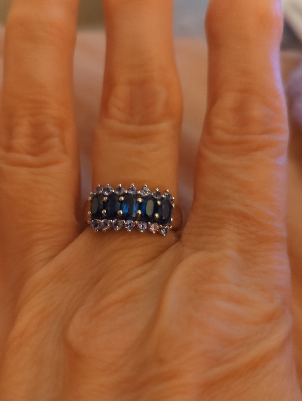 Blue Sapphire-Style Multi-Stone Silver Ring